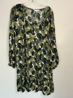 Time and Tru Green & White Tropical Leaf Tunic | XXL